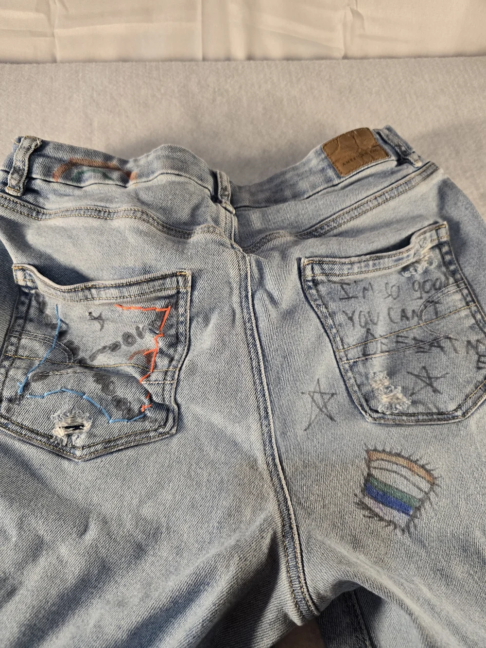 American Eagle Outfitters Light Blue Grafetti with Hand Drawn Accents Long